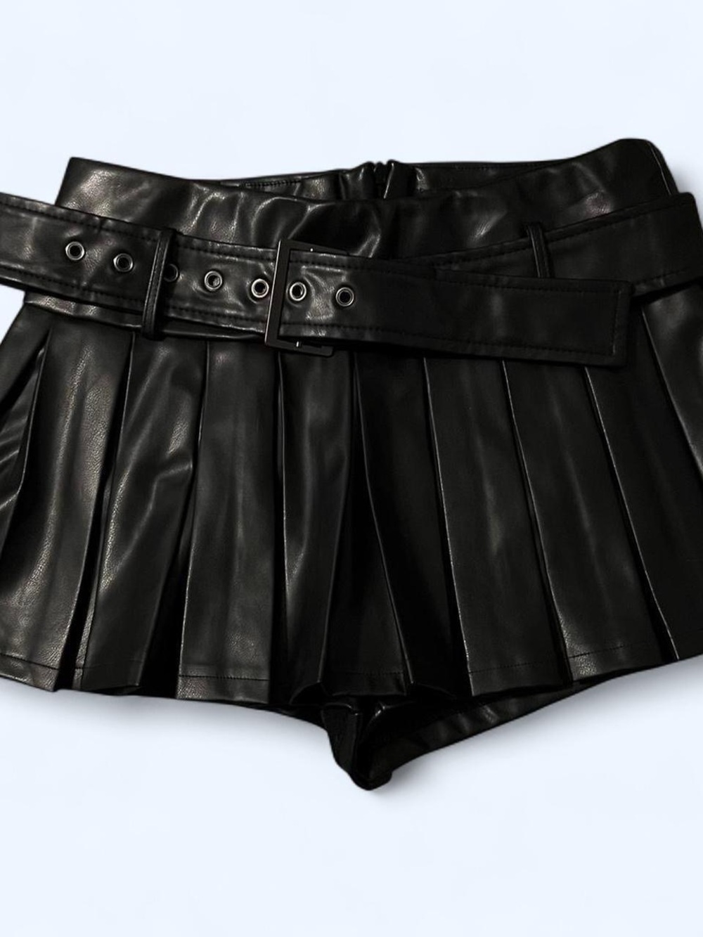 Haute Monde Black Faux Leather Skort with Attached Belt